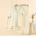 Women's garden gold cotton three-piece pajama set with lapel collar and short sleeves