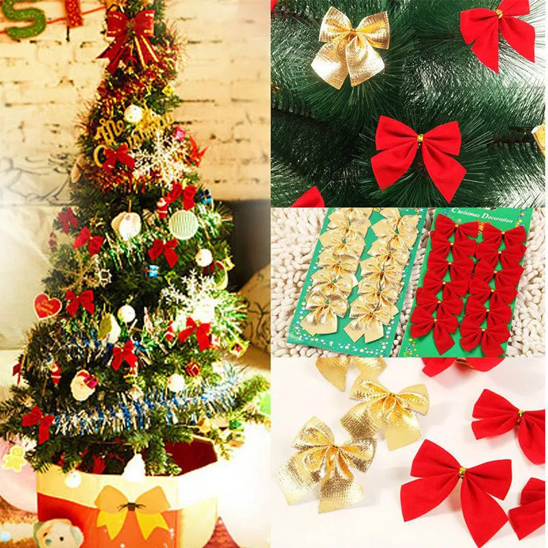 5 cm red gold polyester Christmas tree decoration bow on a branch