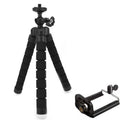 Black flexible octopus tripod wrapped around pole holding smartphone for photography