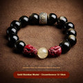Natural retro hand-beaded cinnabar bracelet with silver stone beads featuring carved animal zodiac motifs