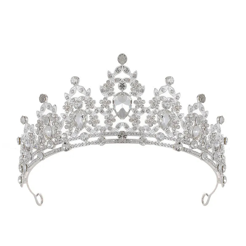 Baroque bride headdress crown with rhinestone detailing in silver and gold colour options