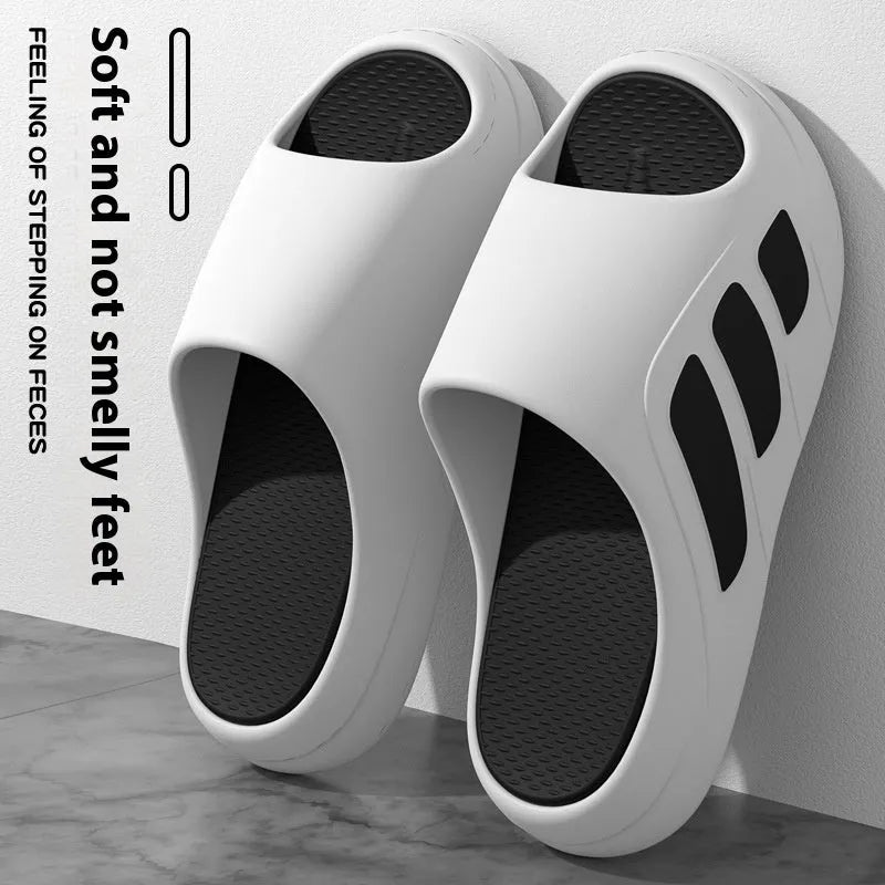 Men's brown platform slippers with a chunky EVA sole and flip-flop design