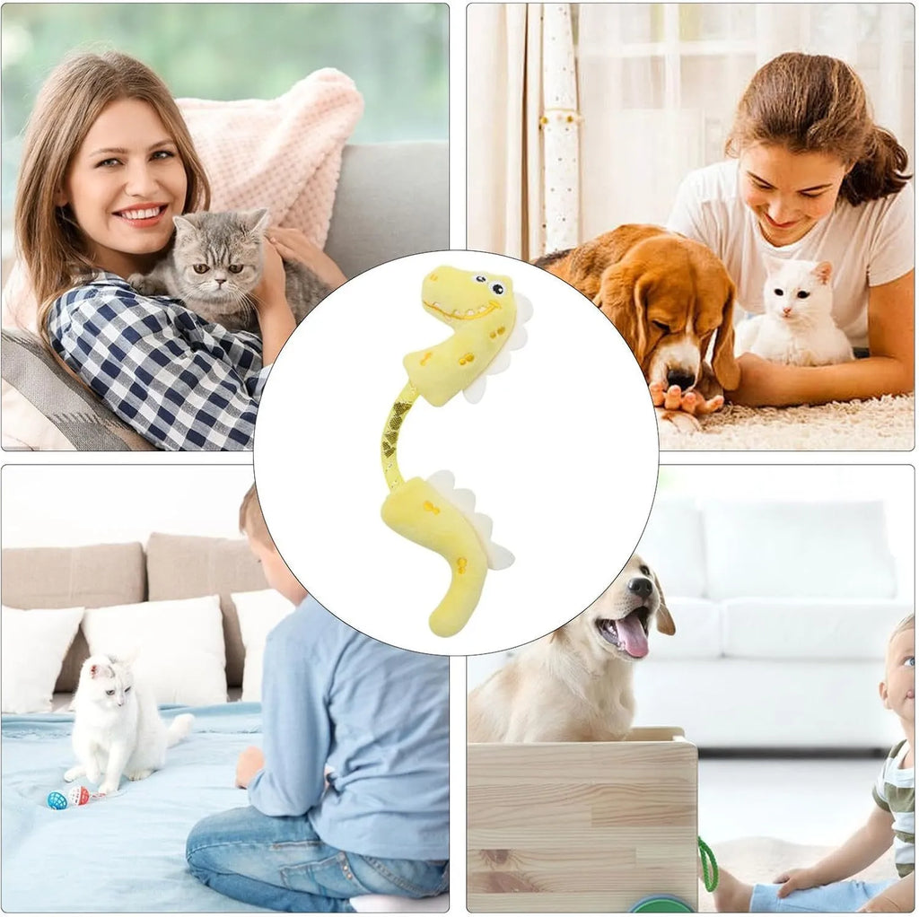 Four-piece cat toy set with rope, springs, and kicker toys in pink, purple, and yellow colours.