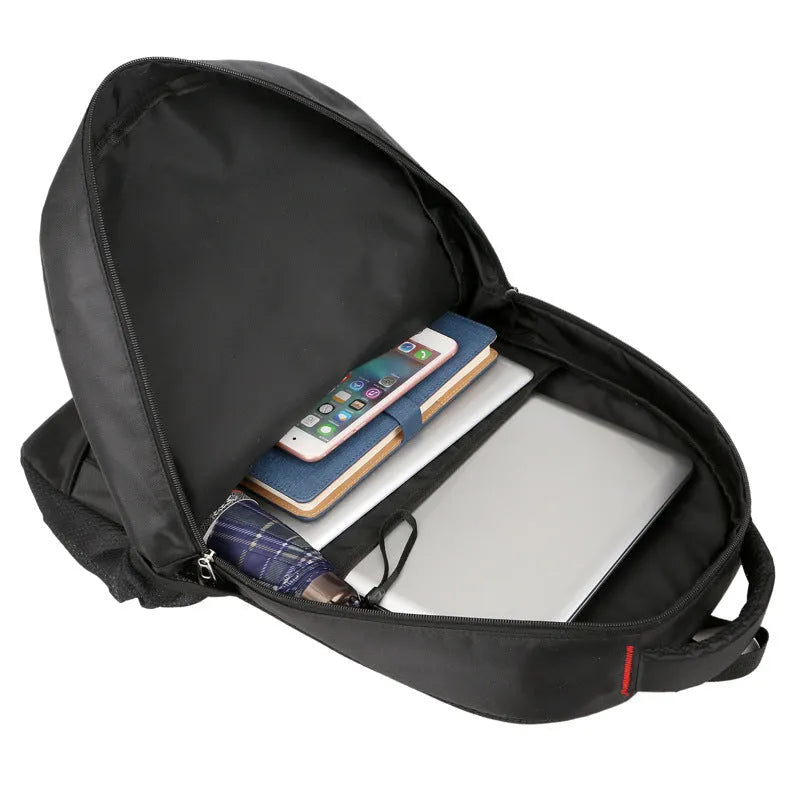 Black Oxford cloth laptop backpack with anti-theft design, 15 inch size, 31cm by 47cm by 16cm