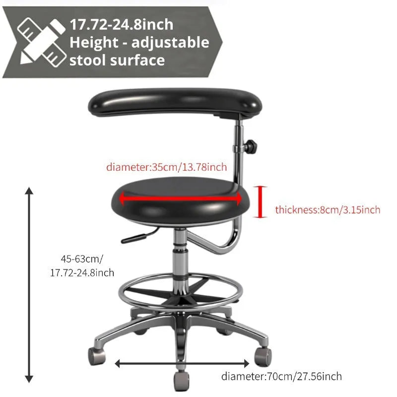 Black leather dental hospital chair with lift mechanism for dentist and nurse seating