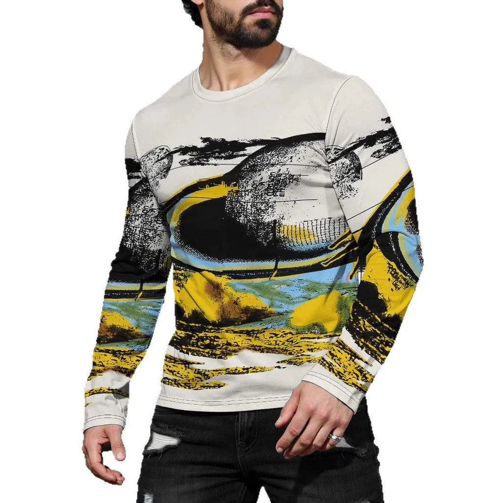 Men's long sleeve round neck pullover top in milk silk fabric, young casual style, multiple colours available