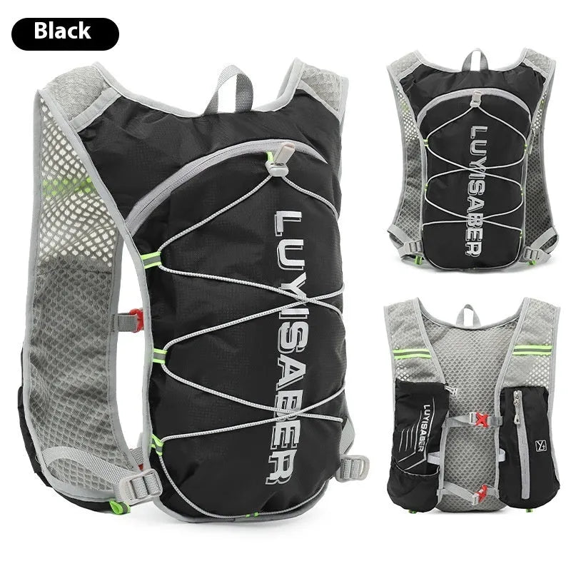 Multifunctional nylon running backpack with reflective details in six colours including black, blue, and orange