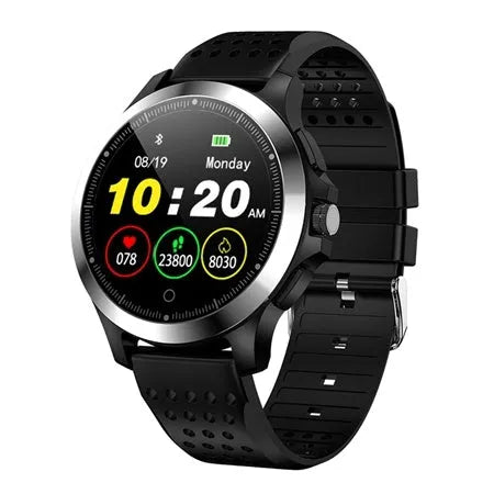 W8 ECG smart bracelet with 304 stainless steel body, round colour screen, and TPU strap