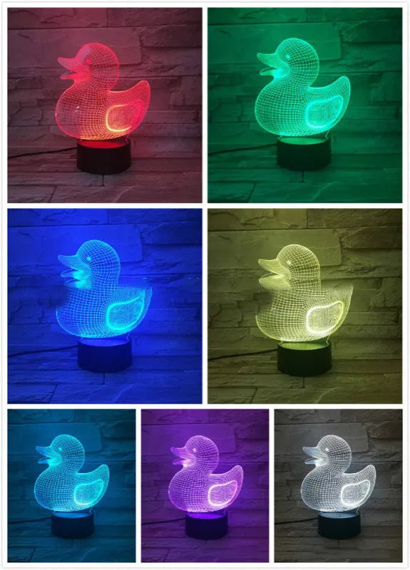 Yellow duck-shaped 3D night light with seven colour LED modes and touch/remote control