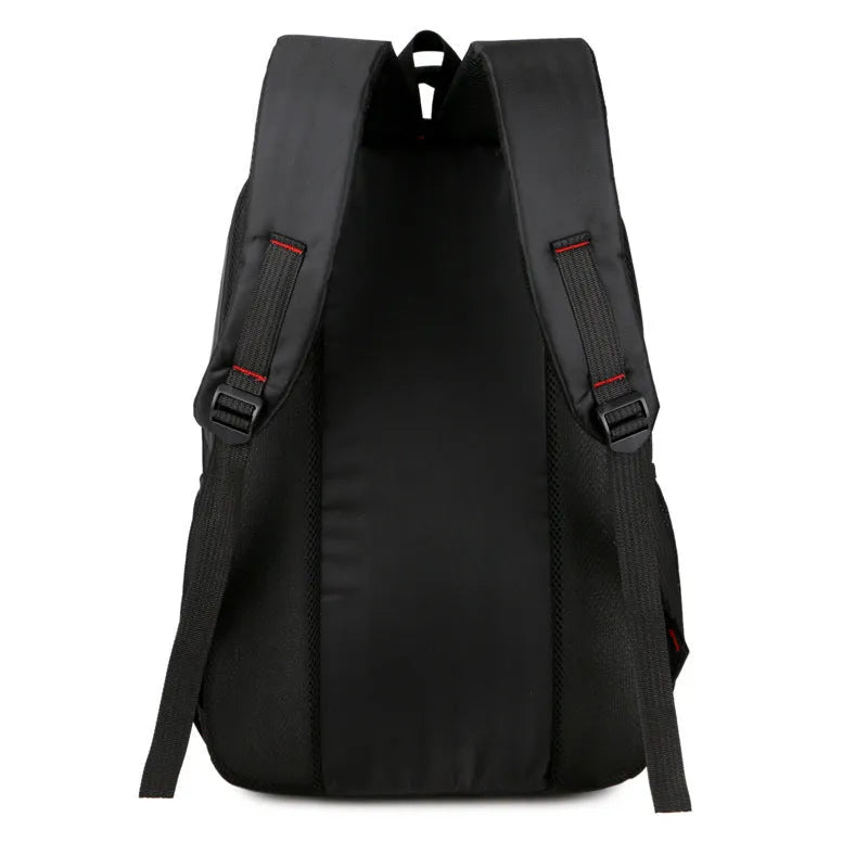 Black Oxford cloth laptop backpack with anti-theft design, 15 inch size, 31cm by 47cm by 16cm
