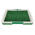 Green artificial grass indoor dog potty training tray with removable base, dimensions 50cm by 60cm.