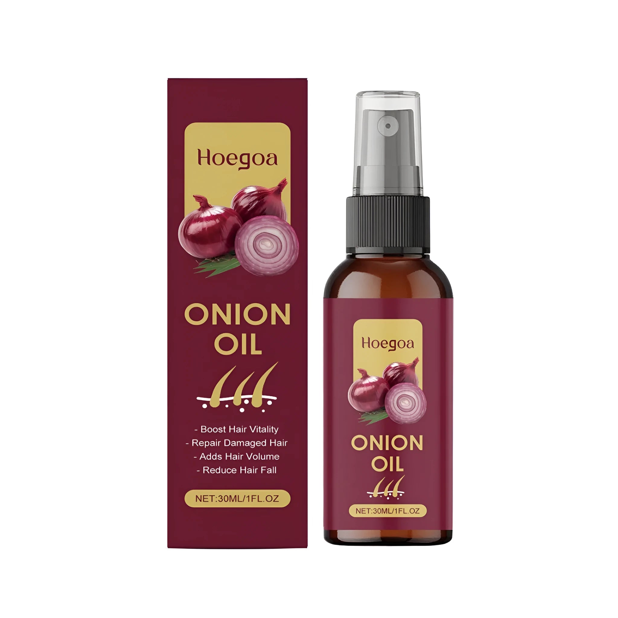 30ml bottle of onion hair care oil tonic with ginger and rosemary oils