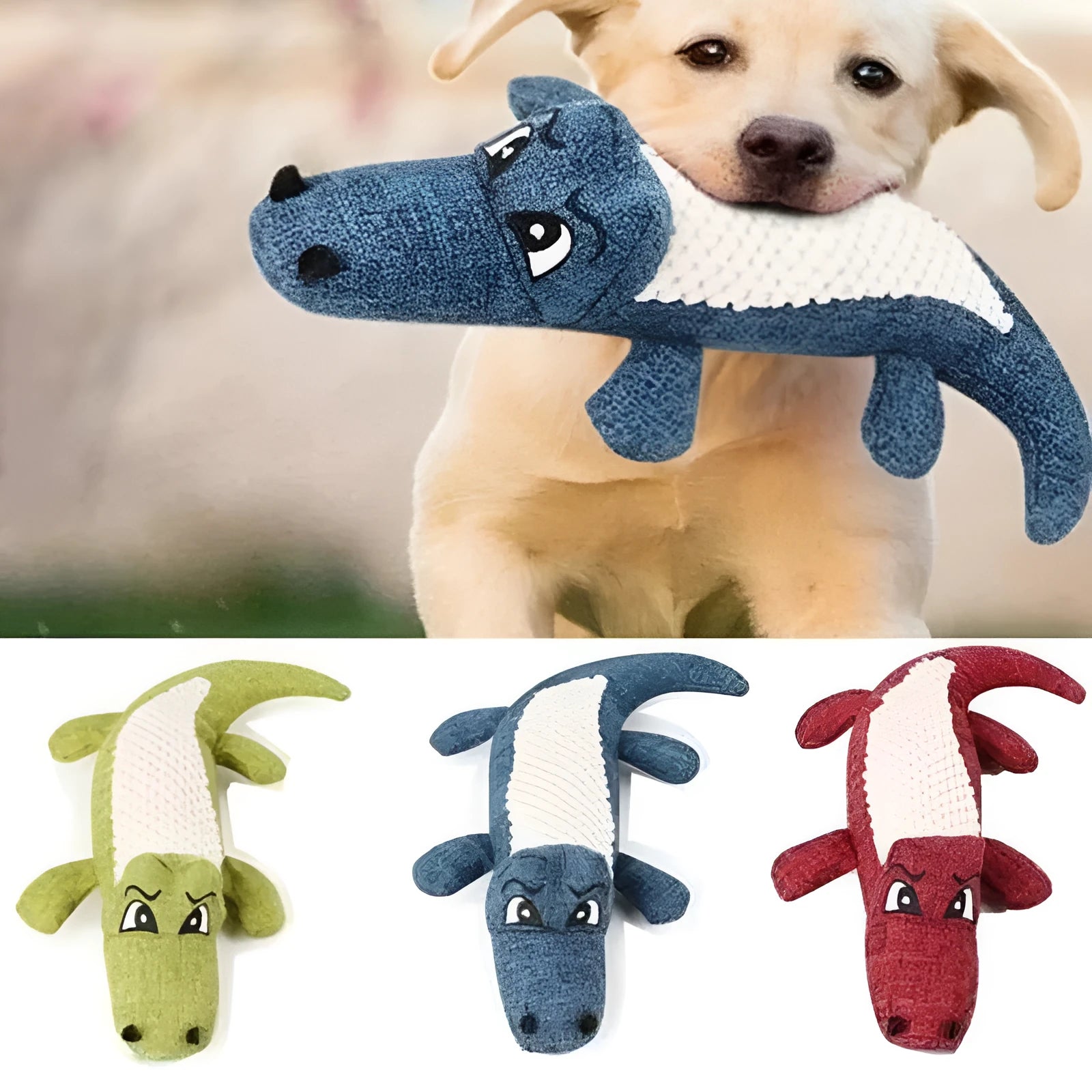 Pet plush toy with corn grid fabric in blue, green, and red colours for cats and dogs