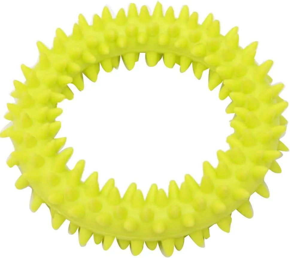 Spiky TPR circle ring dog chew toy in blue for teeth cleaning and bite training