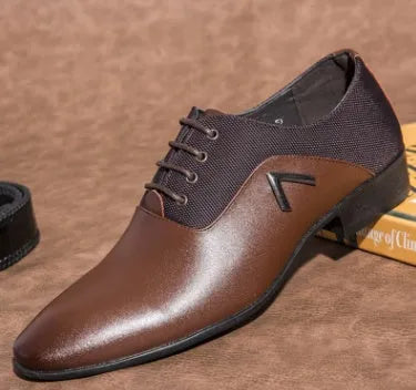 Men's Oxford shoes in artificial PU leather with rubber sole, shown in black, brown, and yellow colour options