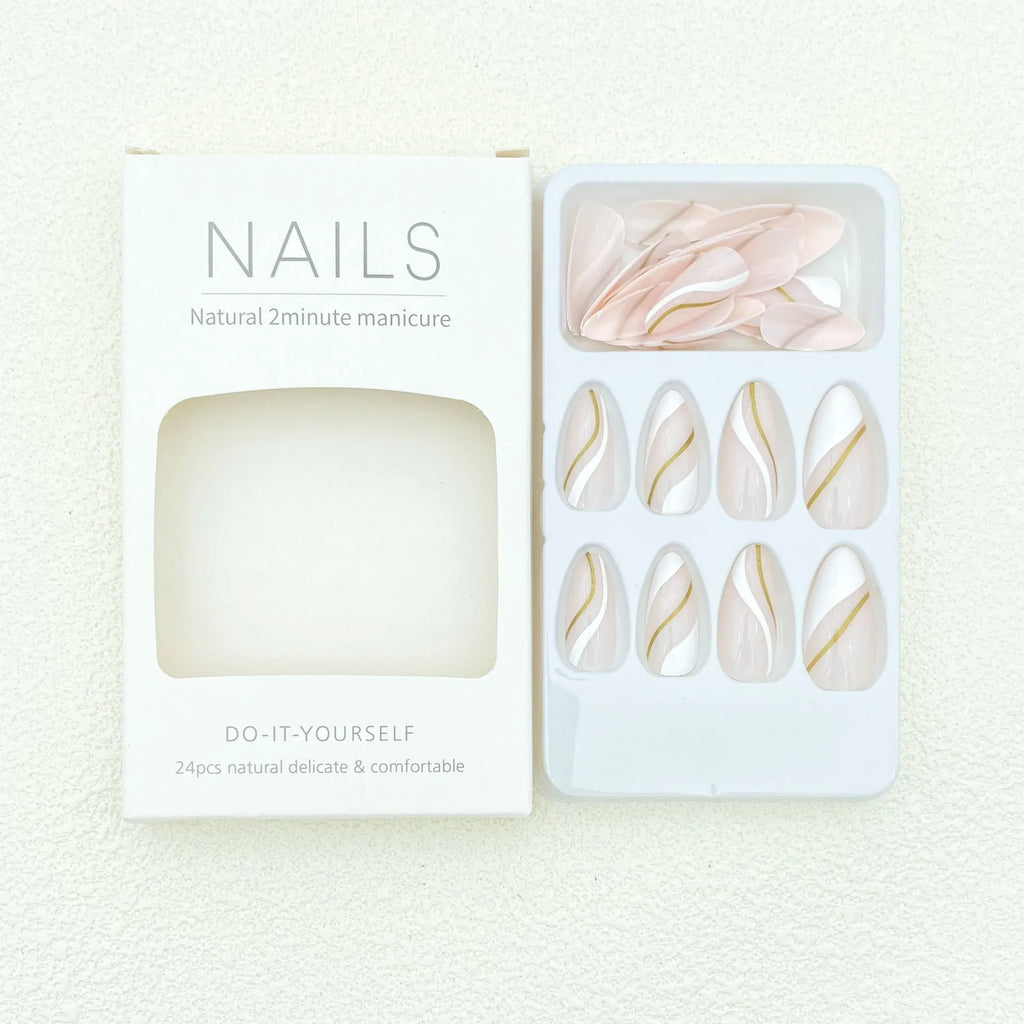 Golden lines plaid pattern nail stickers in JF0518 jelly glue colour with medium wearable drop shape
