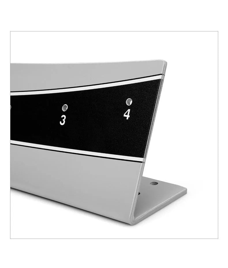 Golf putter trajectory balance simulator with adjustable push rod balancer on a floor