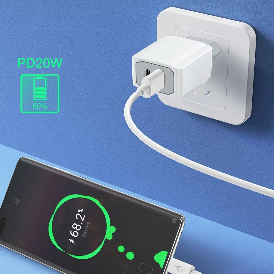 White European standard USB fast charger set with compact charging head