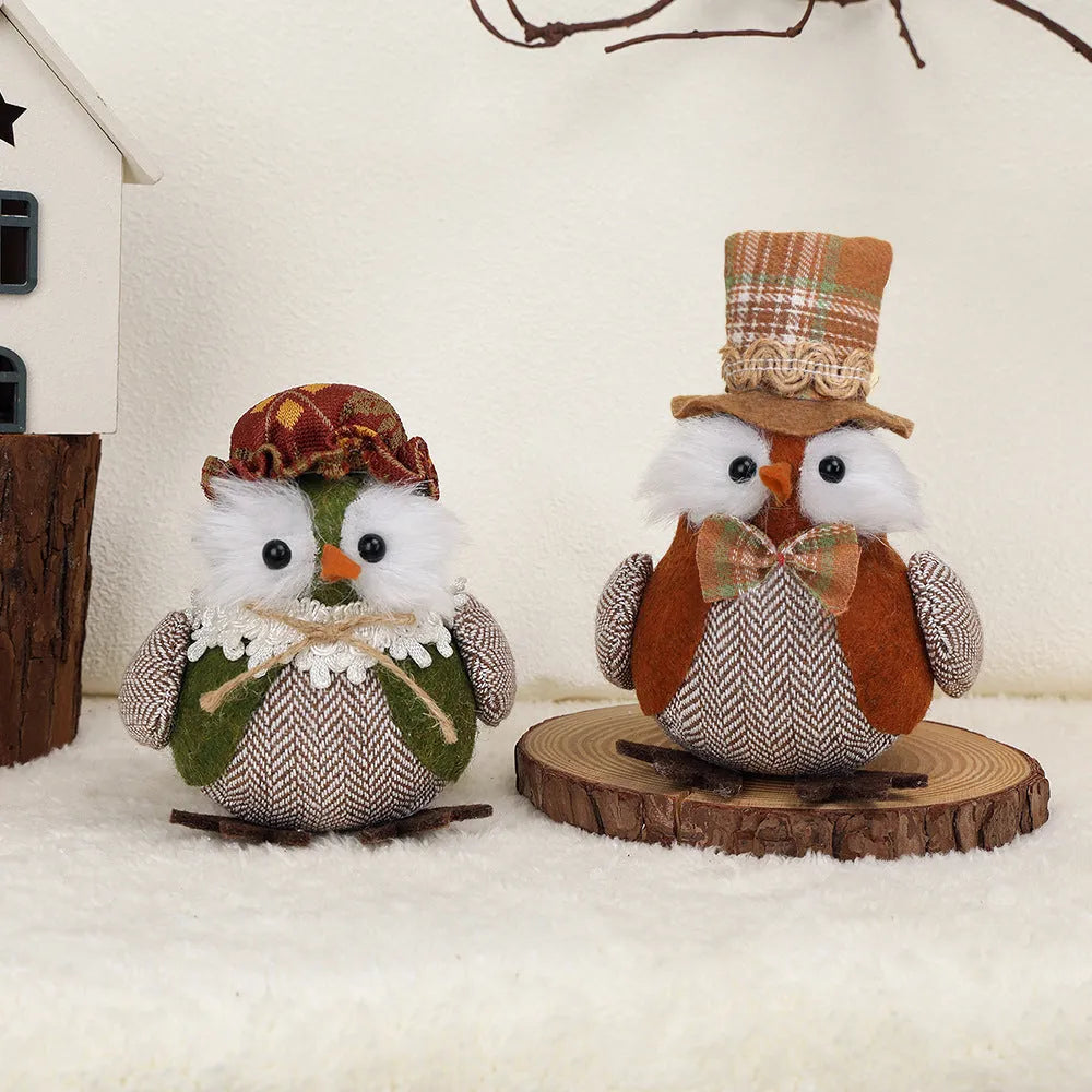 Orange or green owl harvest bird fabric pendant ornament for window or desktop Thanksgiving decoration
