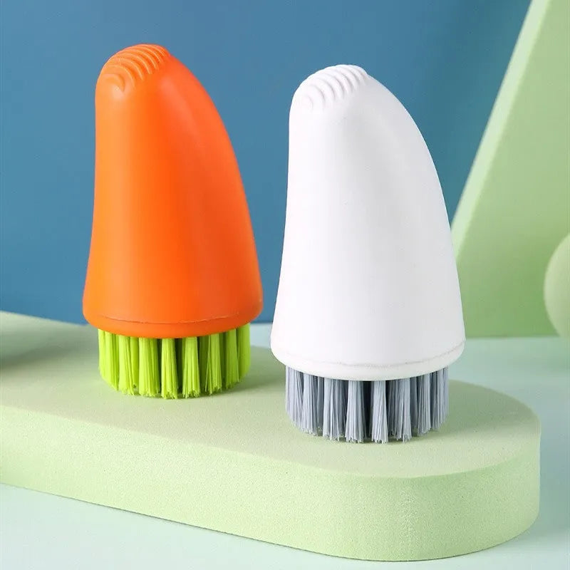 Multifunctional carrot brush kitchen cleaning gadget with nylon bristles in orange colour