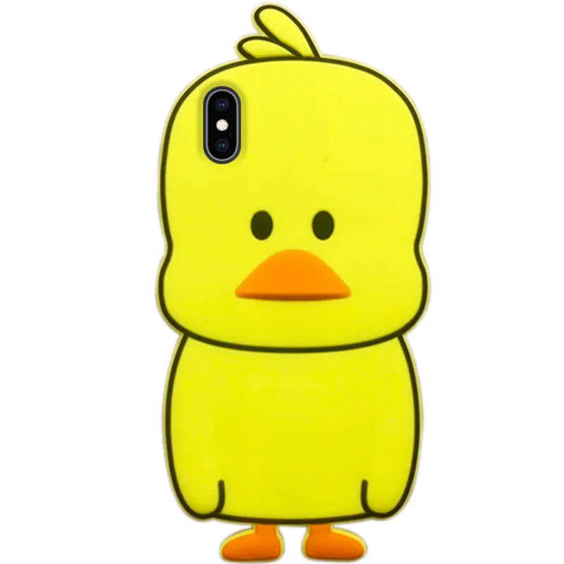 Green silicone iPhone case with a cartoon animal design on a table.