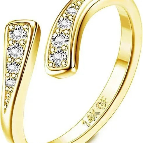 Alloy toe ring with real gold plating in four geometric patterns: golden diamond, flower, rhinestone, and water drop