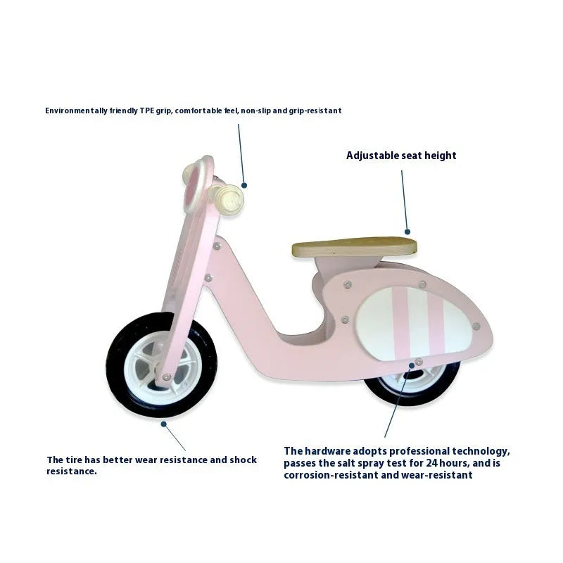 Pink wooden children's balance scooter with 10-inch wheel for ages 1-6