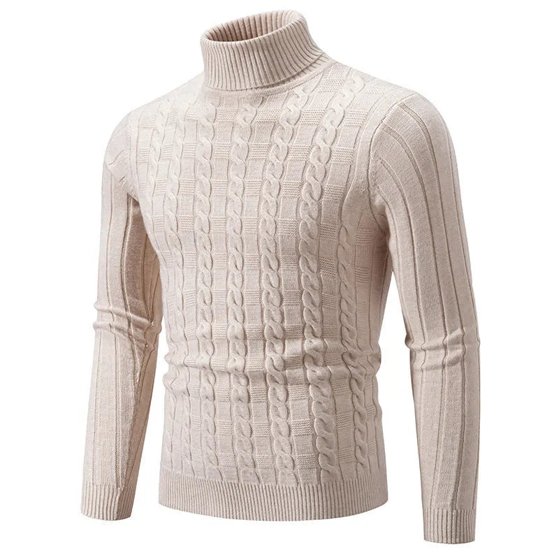 Men's slim fit turtleneck pullover sweater in chenille spandex fabric in neutral colour options