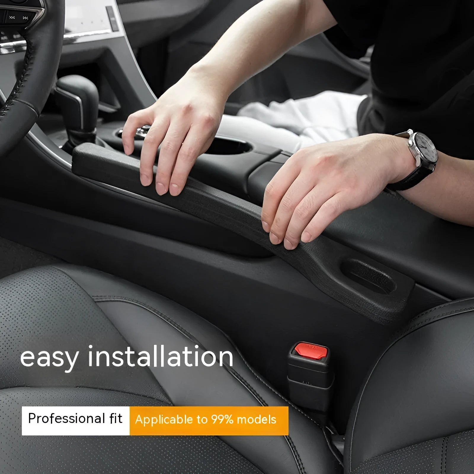 Car seat gap sealing strip made of waterproof polyresin in beige colour with handle