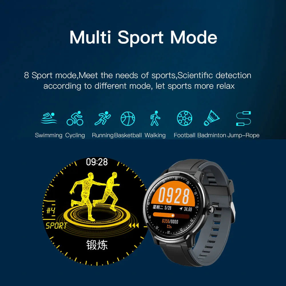 Waterproof heart rate multi sport smart watch with touch screen, green colour, front view