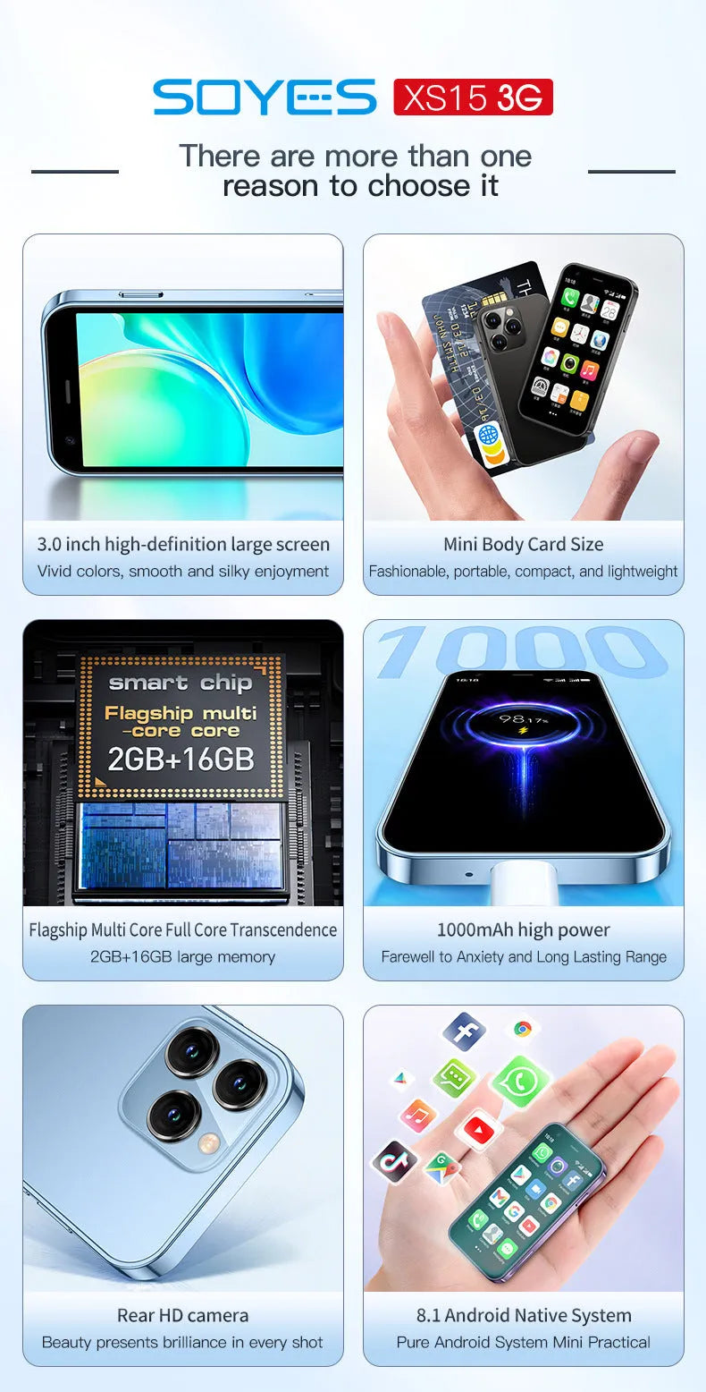S23PRO XS15 mini smartphone in black, green or pink purple with 30 screen and straight plate design