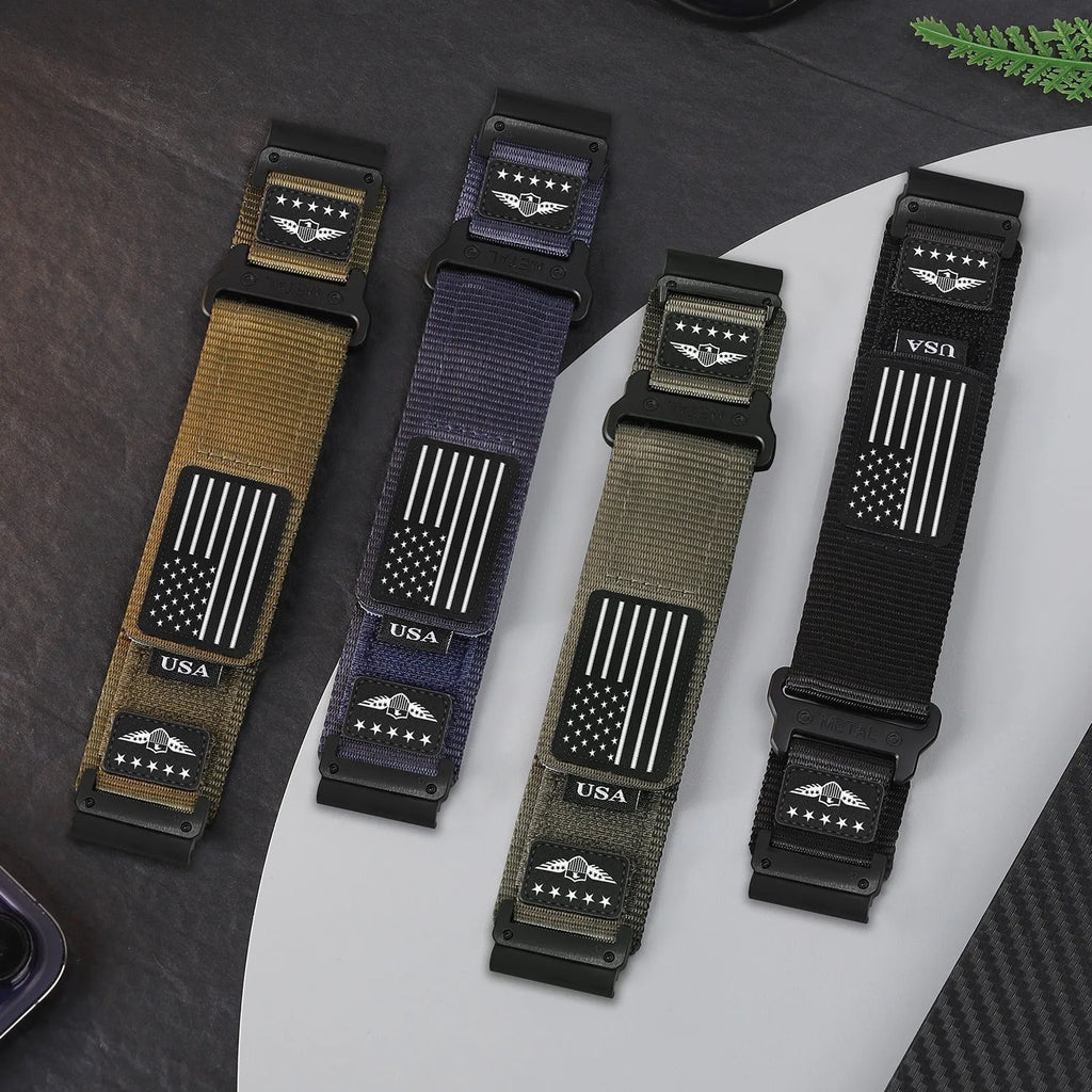 Nylon magic tape watch strap in Army Green with Velcro closure, 22mm width, for Samsung smartwatch