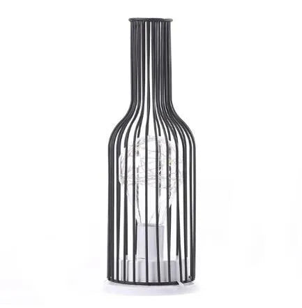 Iron hollow table lamp in red wine glass design with warm white LED lighting