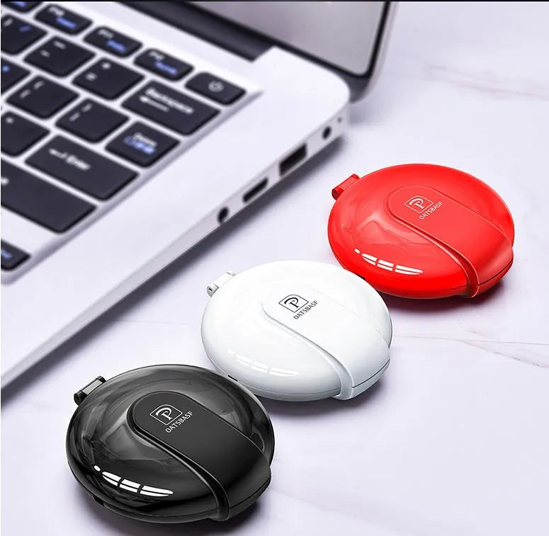 3-in-1 magnetic retractable style charger in black with 1m cable for universal phone charging