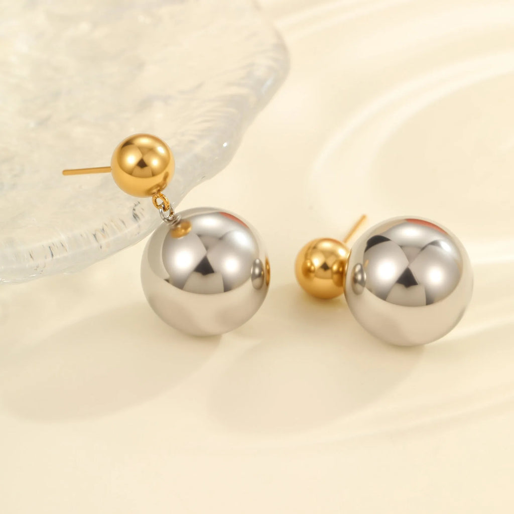 Round beads stainless steel colour-block ear studs with geometric spherical design