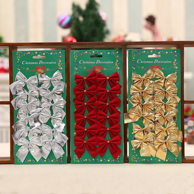 Christmas tree decorative bows in red, gold, silver, and red gold colours, 5 cm polyester ribbon ornaments