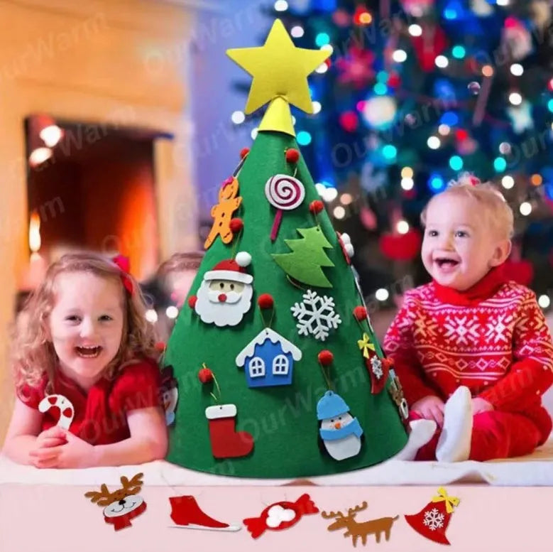 Three-dimensional felt Christmas tree pendant with felt balls on a cone base