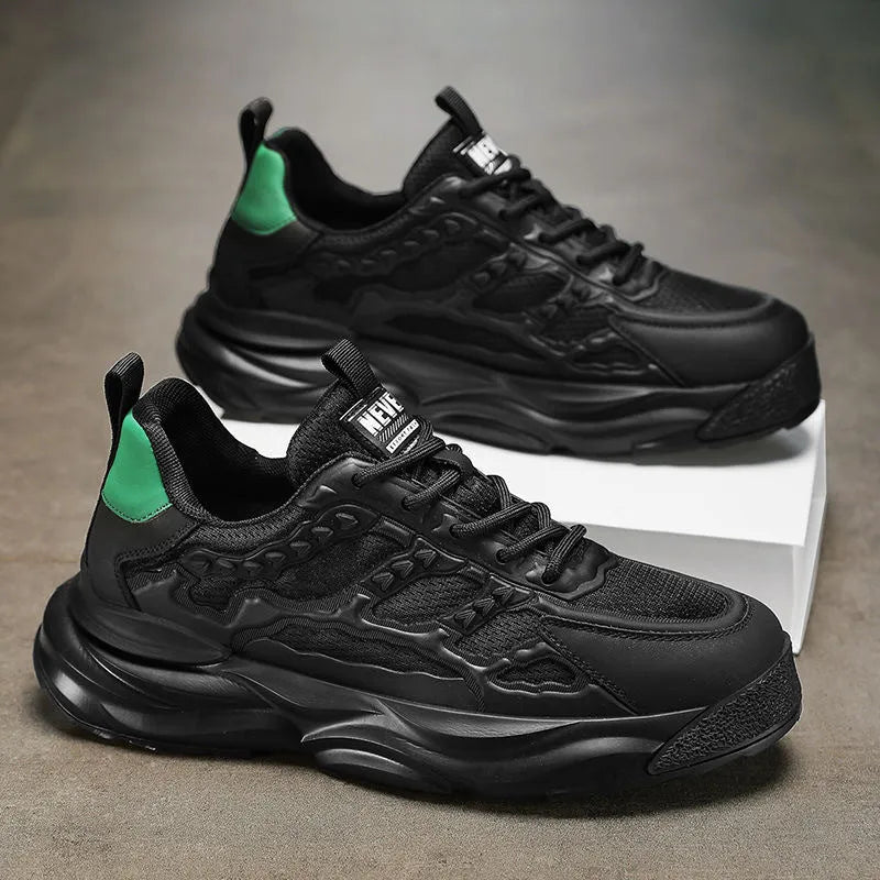 Men's white and black breathable mesh shoes with round toe design