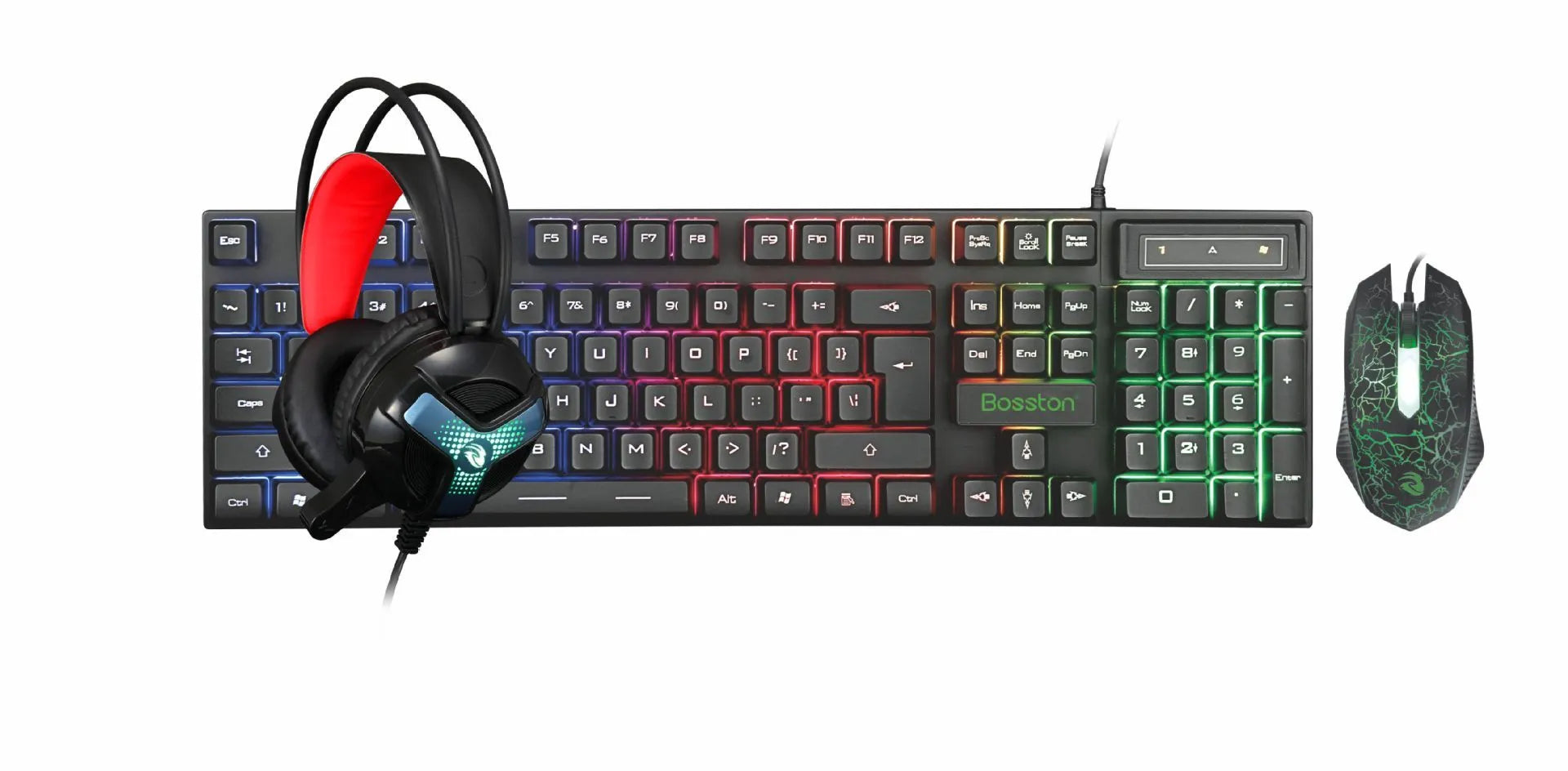 Thunder Wolf T800 wired keyboard, mouse, headset, and mouse pad four-piece computer peripheral set.