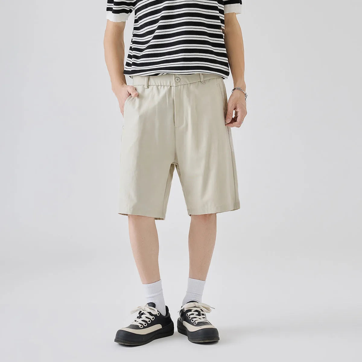 Men's lyocell casual shorts in dark gray, cotton blend, loose fit, summer wear