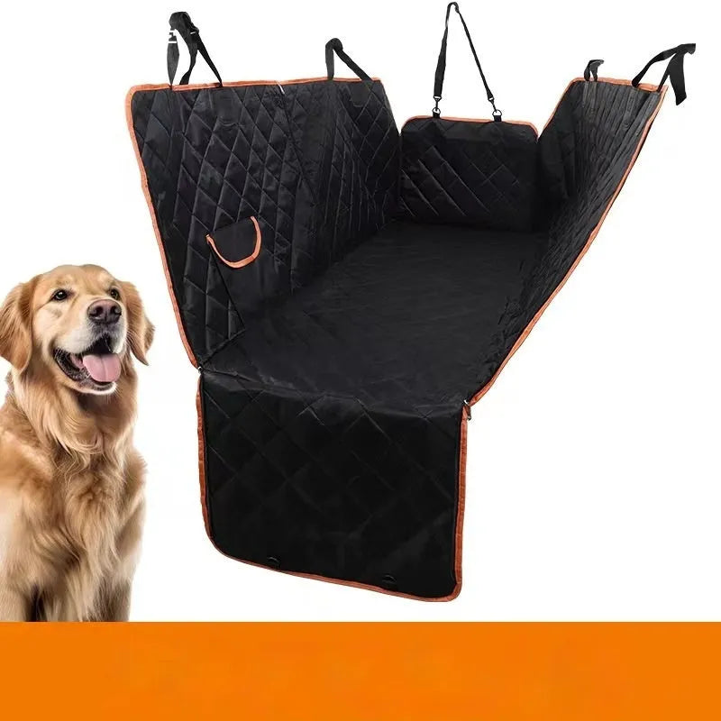 Pet car cushion in black cloth with medium mesh on a car seat for dogs