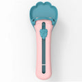 Green and pink pet feed spoon with extrusion design for liquid food and treat dispensing