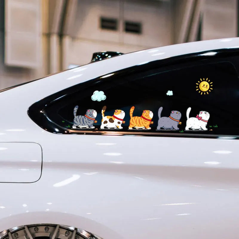 Five climbing cats car sticker on vehicle exterior, waterproof PVC adhesive decoration