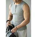 Four-sided stretch sunken stripe fitness vest in black, front view, straight hem, cotton-spandex-polyester blend