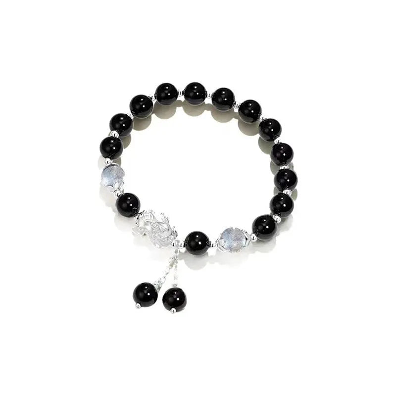 Natural black agate crystal bracelet 10mm wave shape couple style black agate gray