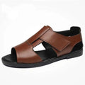 Men's black and brown casual sandals with open toe design and rubber soles