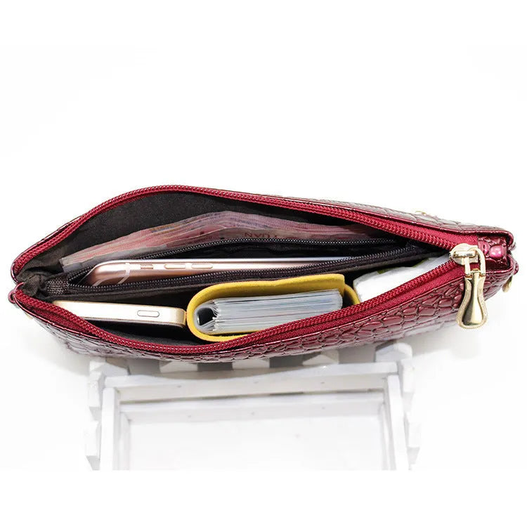 Women's fashion shoulder messenger bag in black, soft PU, horizontal square shape, 24cm width