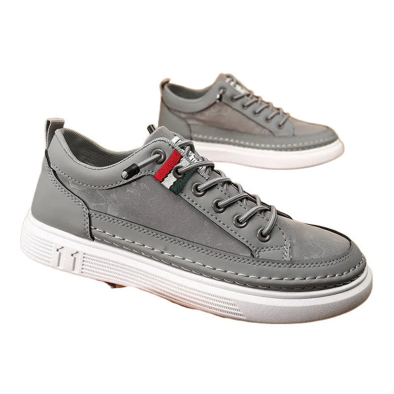 Casual men's high-top sneakers with PU upper and PVC sole, available in black, gray, and green.