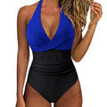 Women's multicolor backless lace-up high waisted swimsuit in polyester stretch fabric, front view