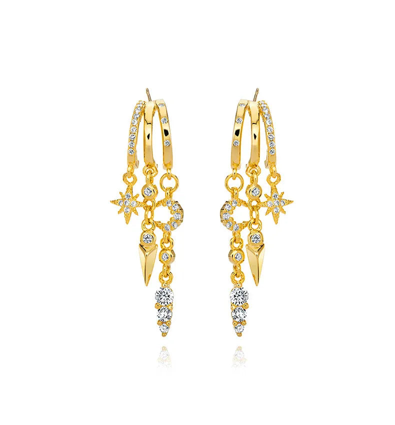 925 silver geometric diamond overlay rivet earrings in 18K gold finish